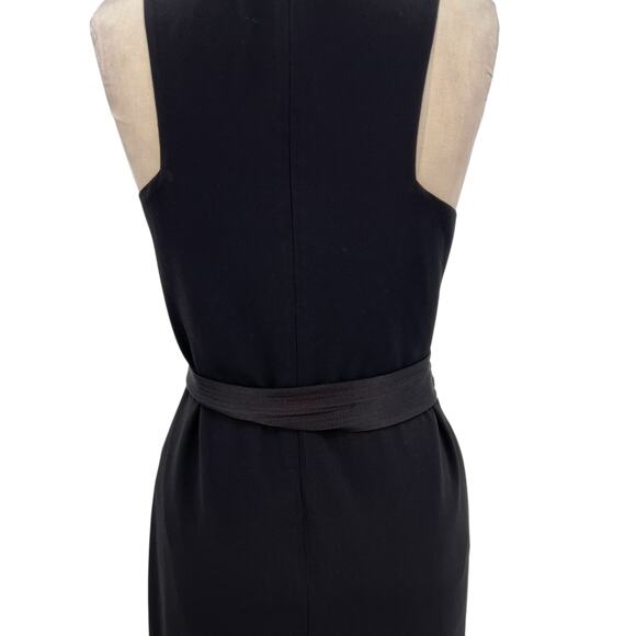 Halston Heritage Draped Neck Satin Gown Dress Midi Sleeveless Black Size 2‎ - Picture 9 of 12